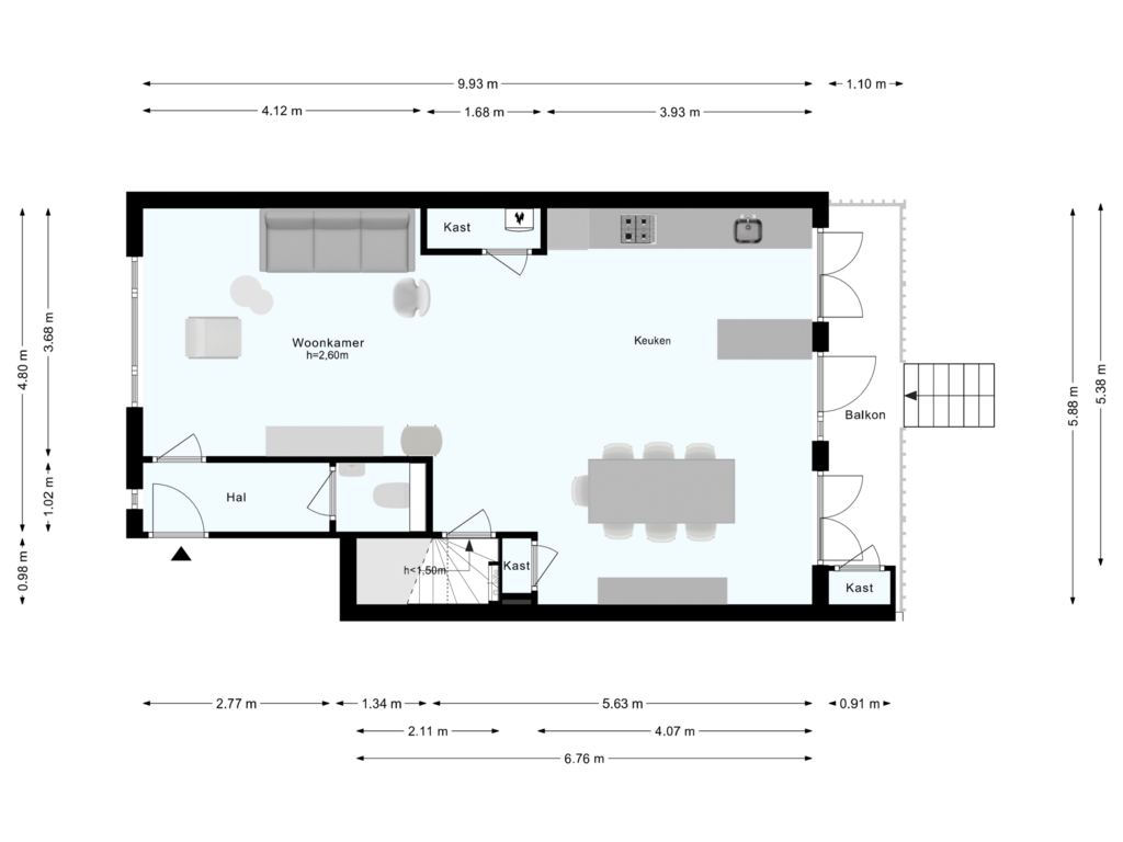 Bekijk plattegrond van Begane grond van Warmondstraat 172-H