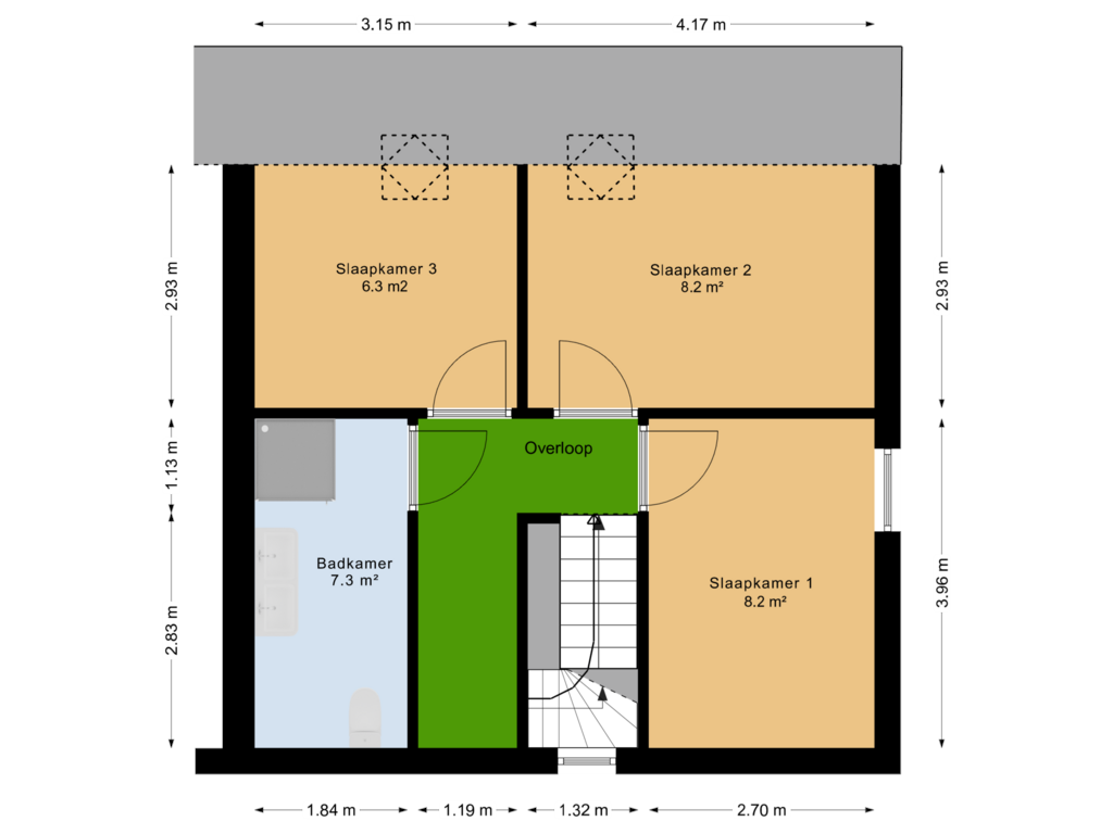 Bekijk plattegrond van 1e Verdieping van Erfwoningen | 2-onder-1-kapwoningen | H (Bouwnr. 18)