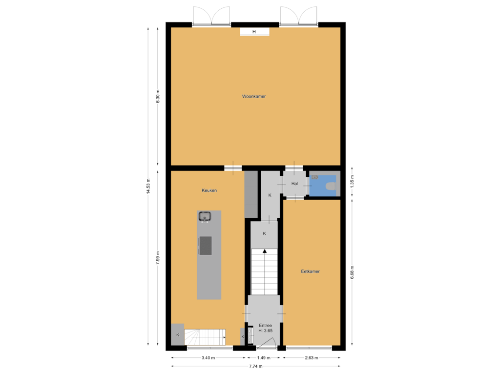 Bekijk plattegrond van Begane grond van Turfpoortstraat 15