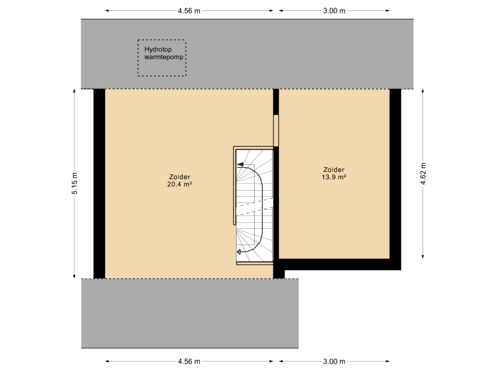 Bekijk plattegrond van Zolder van Boerderijwoningen | Woningtype C (Bouwnr. 2)