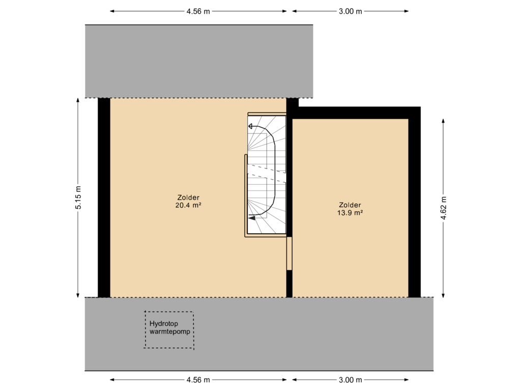 View floorplan of Zolder of Boerderijwoningen | Woningtype C (Bouwnr. 9)