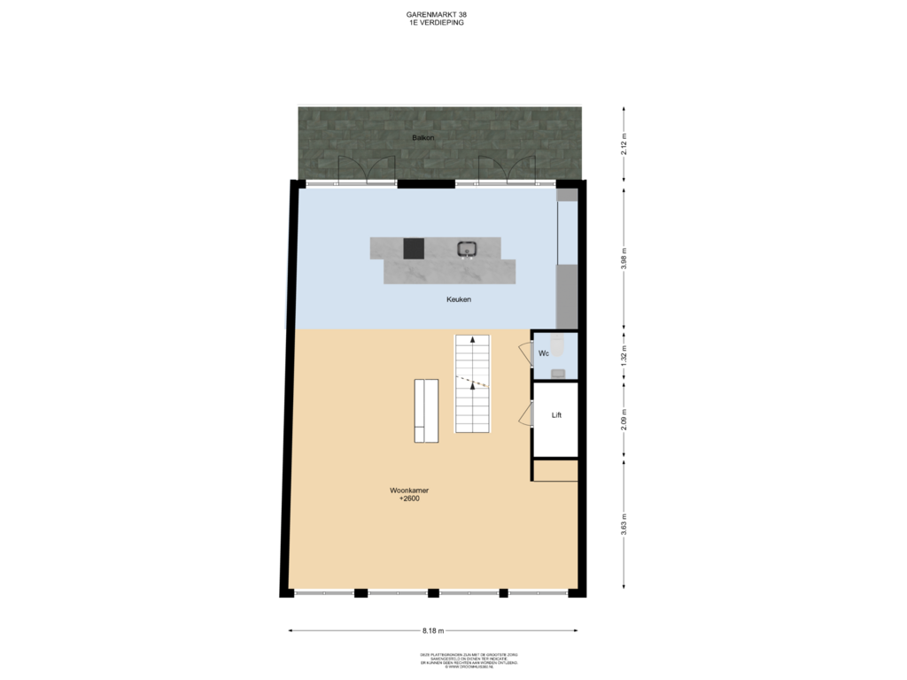 View floorplan of 1E Verdieping of Garenmarkt 38