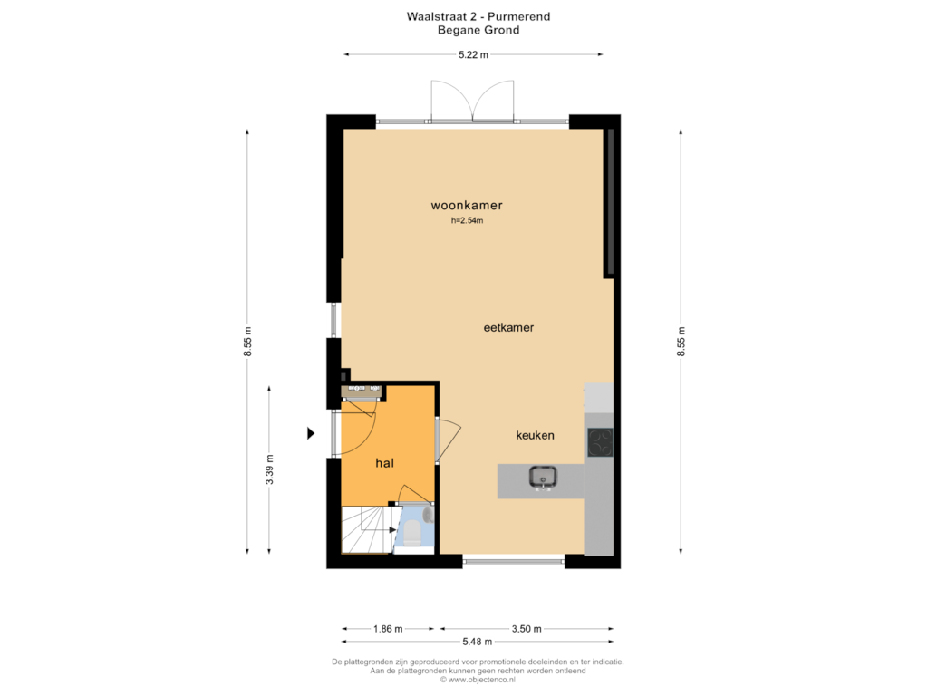 Bekijk plattegrond van BEGANE GROND van Waalstraat 2