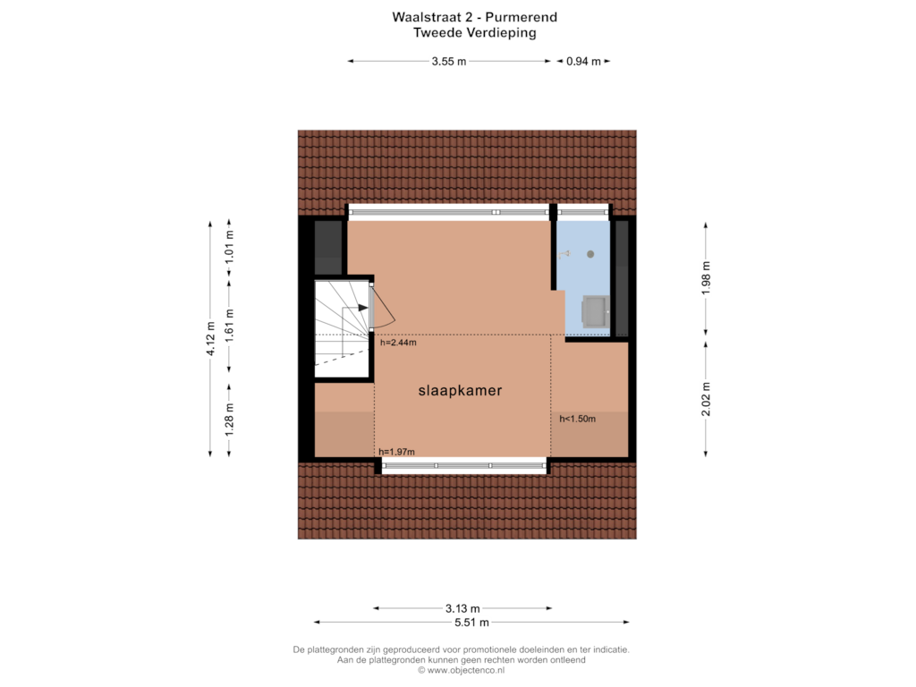 Bekijk plattegrond van TWEEDE VERDIEPING van Waalstraat 2