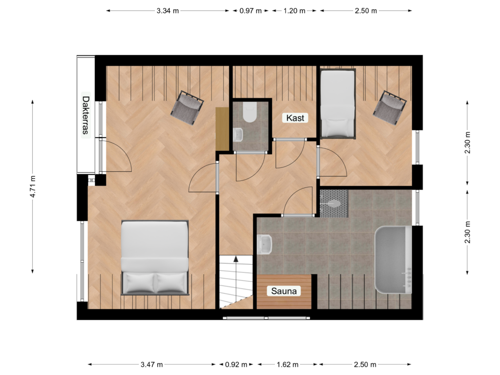 Bekijk plattegrond van Bovenverdieping van Postweg 8-D