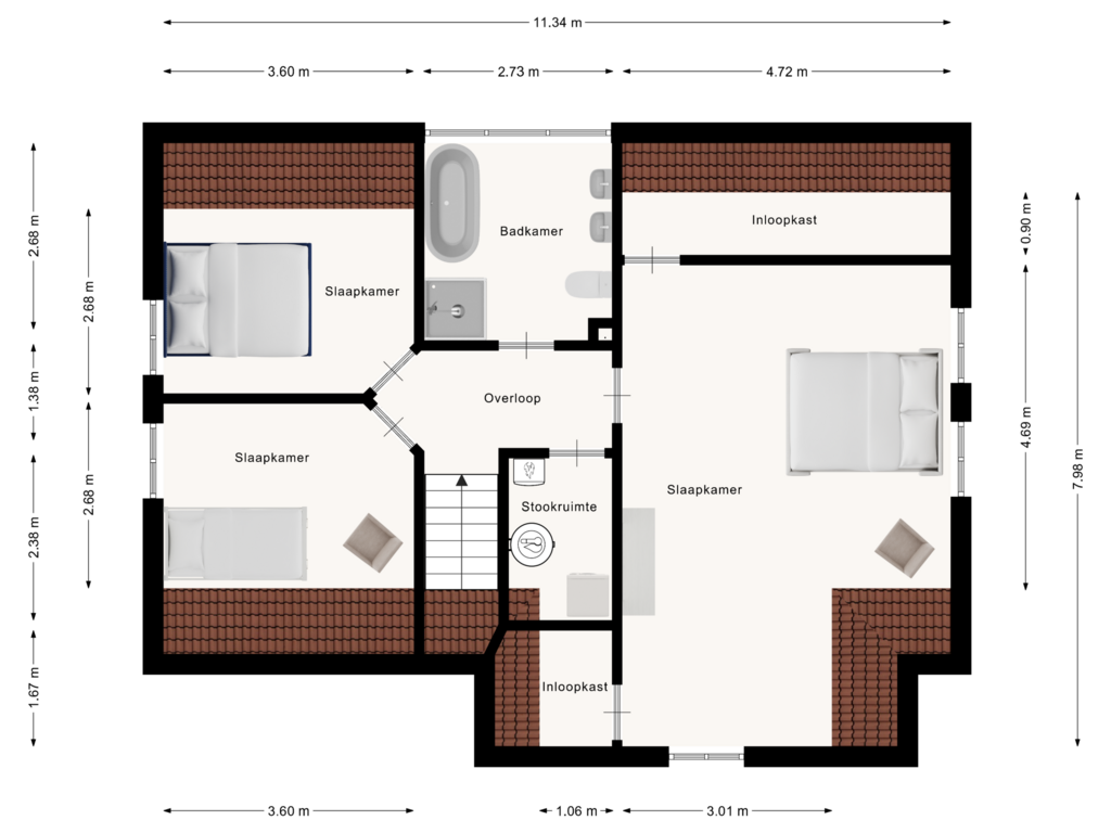 View floorplan of 1e verdieping of Rijshornstraat 86