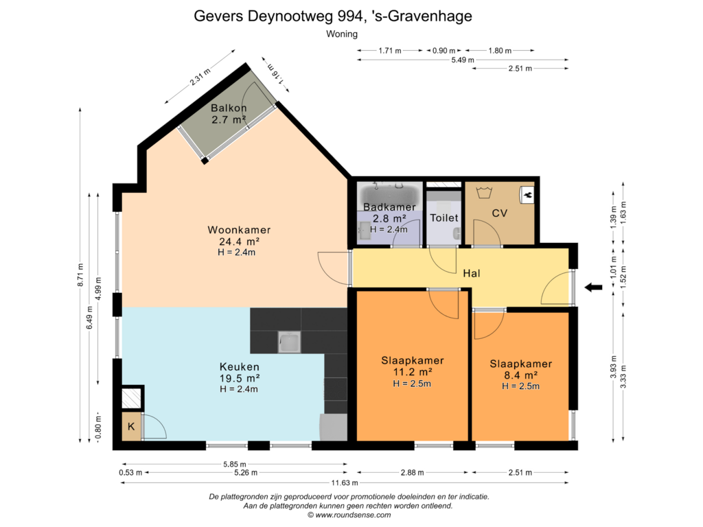 Bekijk plattegrond van Woning van Gevers Deynootweg 994