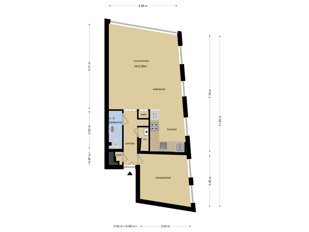 Bekijk plattegrond van Appartement van Brouwersgracht 2-C