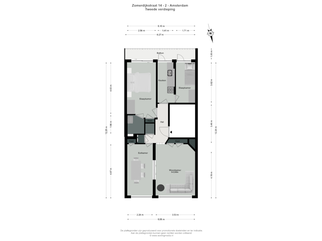 Bekijk plattegrond van Tweede verdieping van Zomerdijkstraat 14-2