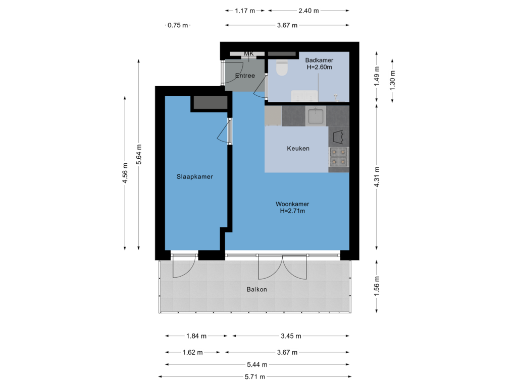 View floorplan of Appartement of Nassaukade 153-D