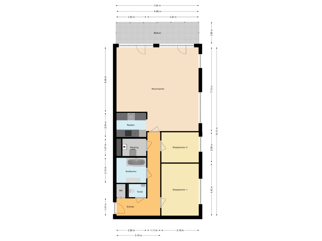 View floorplan of Appartement of Tjalkstraat 15