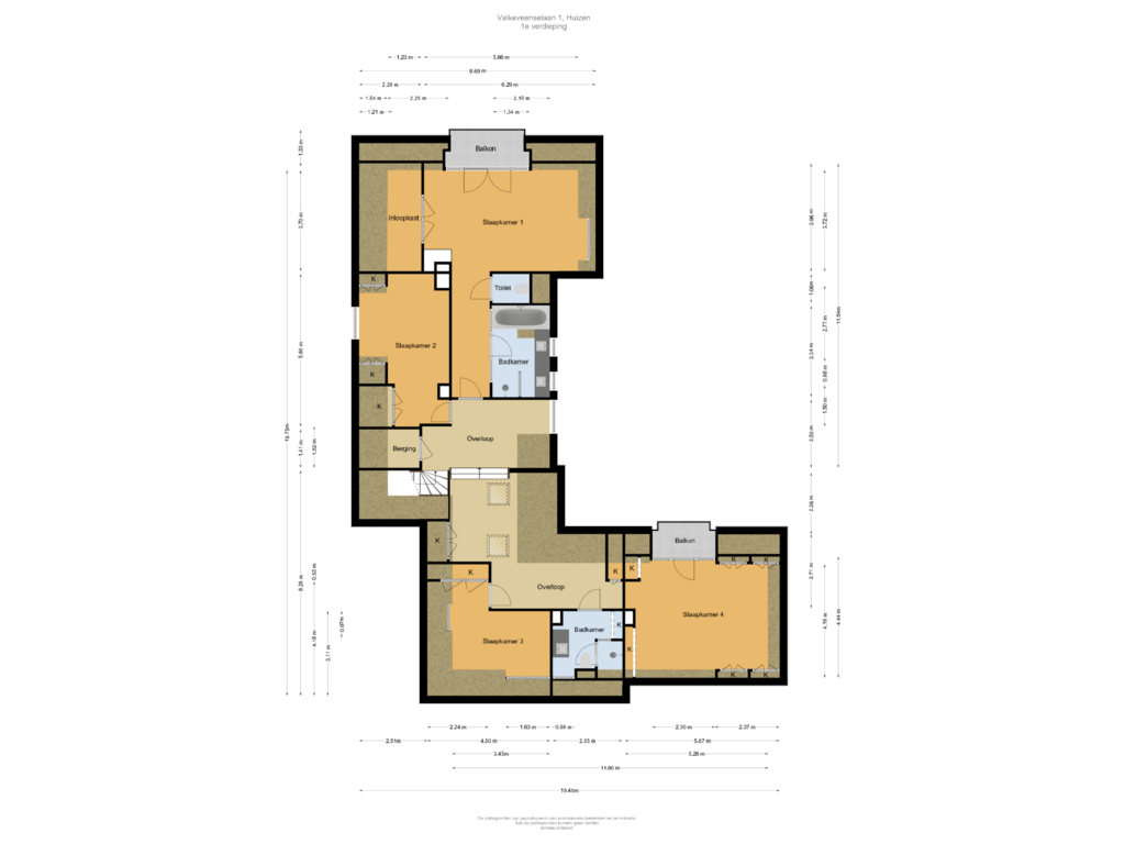 Bekijk plattegrond van 1e verdieping van Valkeveenselaan 1