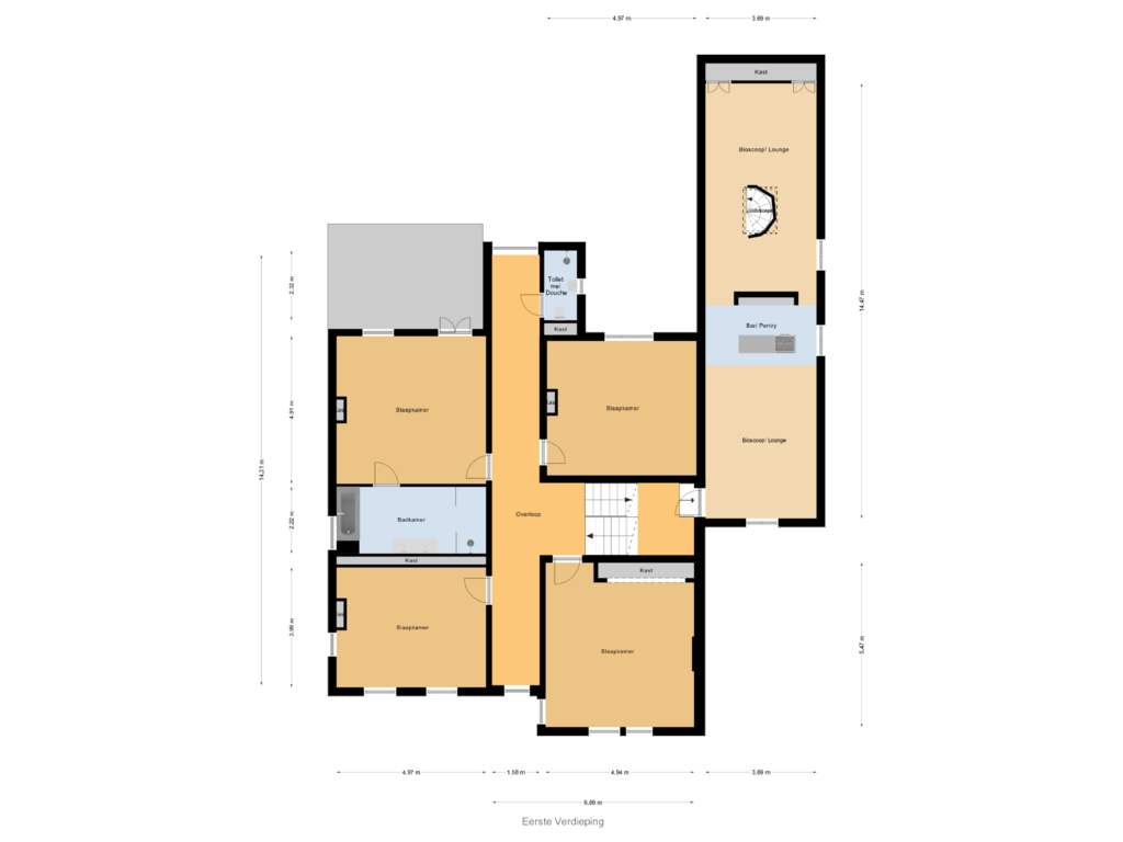 Bekijk plattegrond van Eerste Verdieping van Grotestraat 13