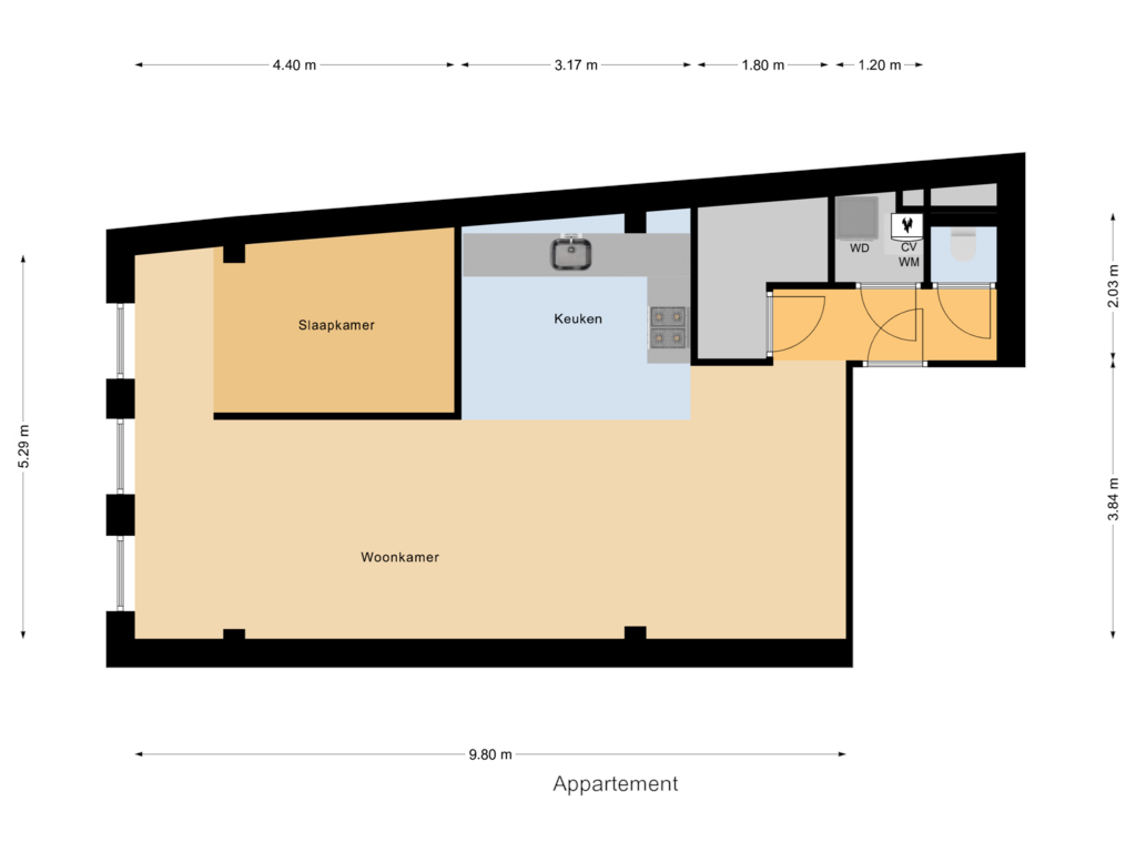 Bekijk plattegrond van Appartement van Spuiweg 21-C