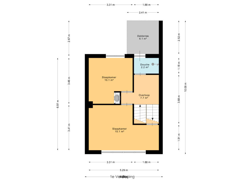 View floorplan of 1e Verdieping of Korte Dijk 14