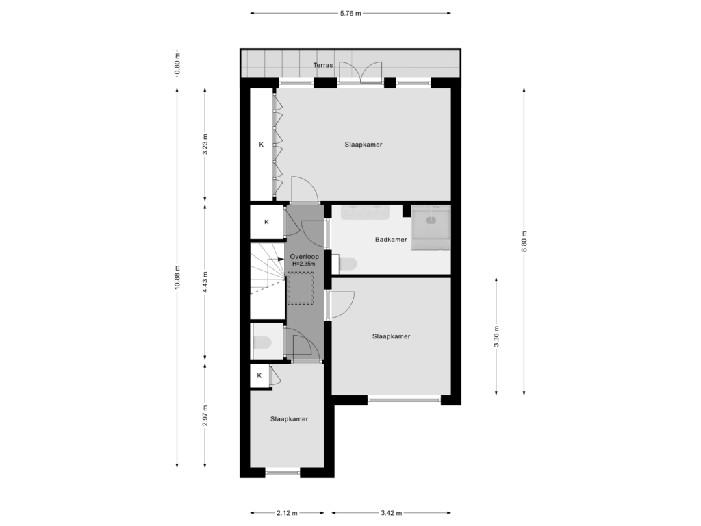 View floorplan of 1e Verdieping of Grindweg 36