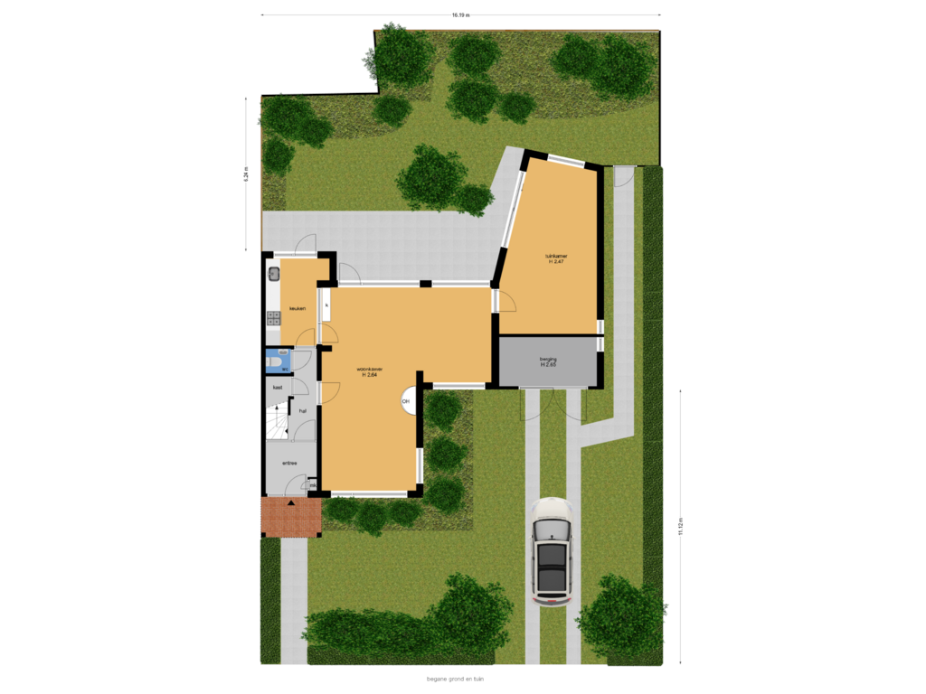 Bekijk plattegrond van begane grond en tuin van Hofdijck 36