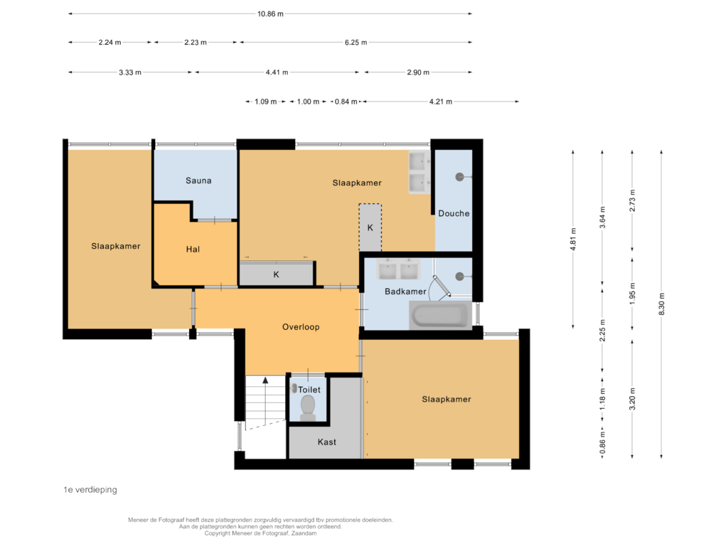 View floorplan of 1e verdieping of Molenstraat 45