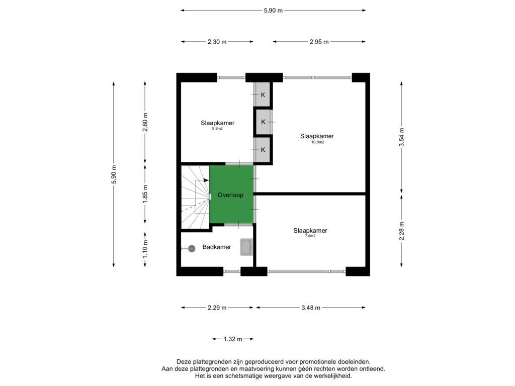 Bekijk plattegrond van Eerste Verdieping van Sportveldstraat 63