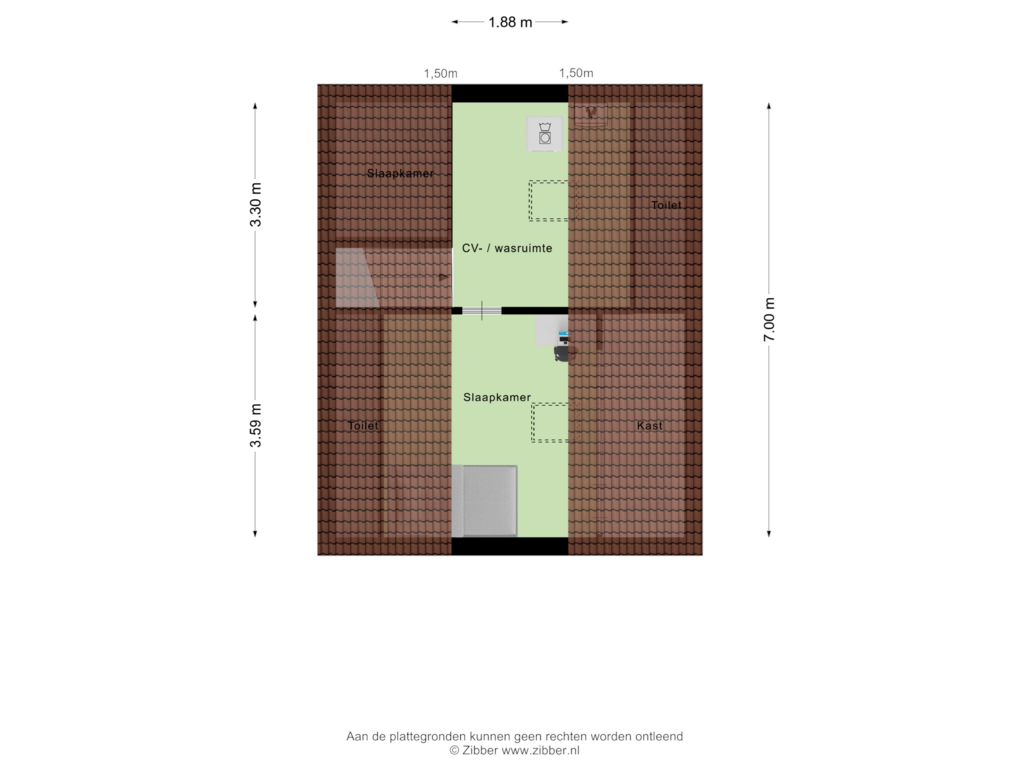 View floorplan of Tweede verdieping of St. Antoniusstraat 14-A