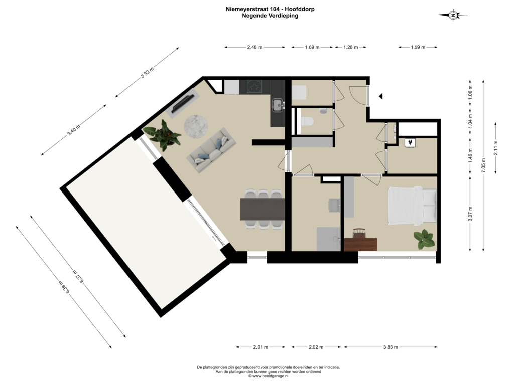 Bekijk plattegrond van Negende Verdieping van Niemeyerstraat 104