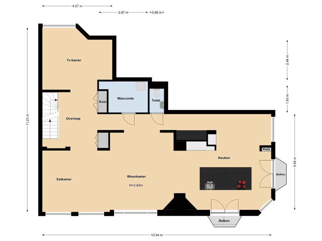 View floorplan of Woonetage I of Maasstraat 20-3