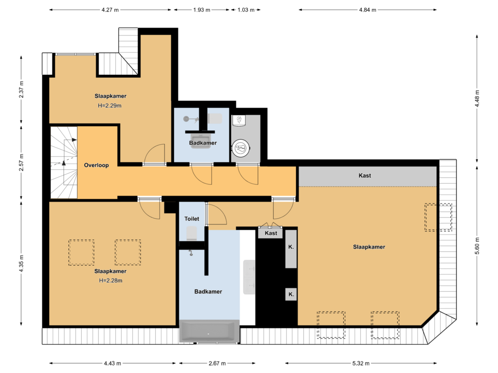 View floorplan of Woonetage II of Maasstraat 20-3