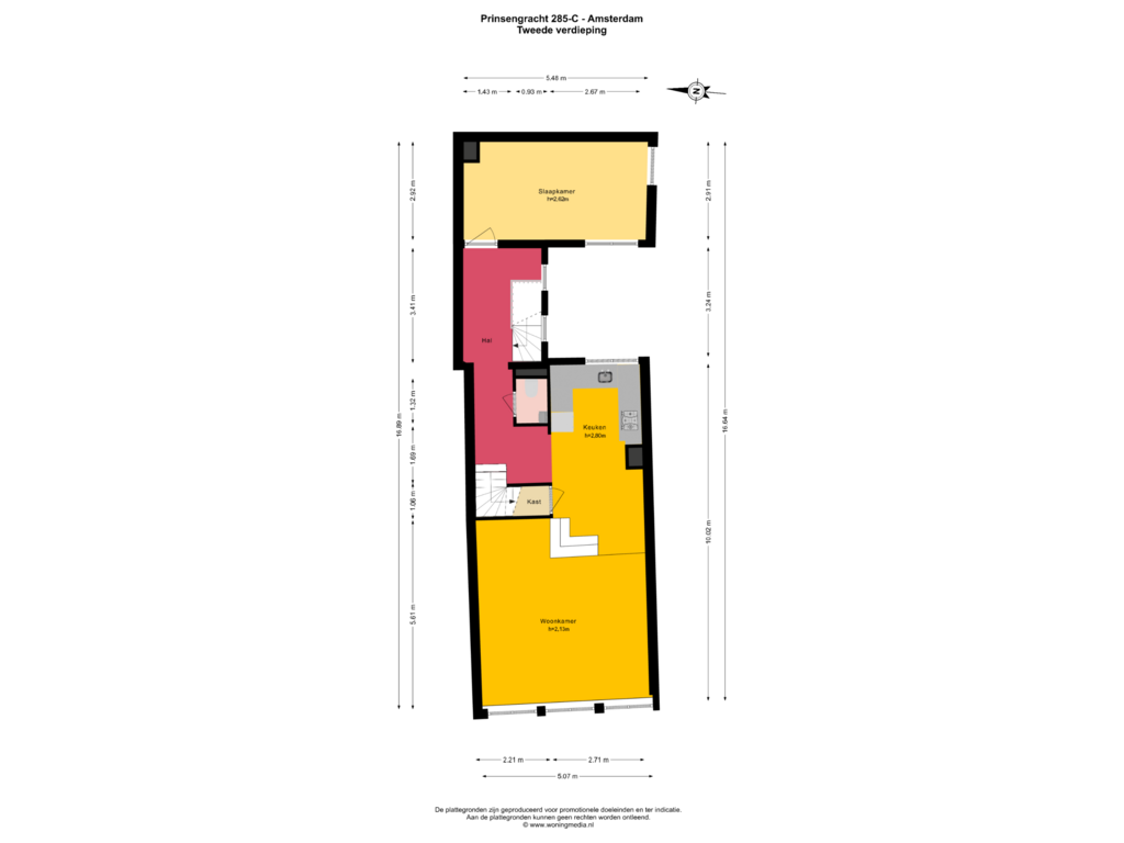 View floorplan of Tweede verdieping of Prinsengracht 285-C