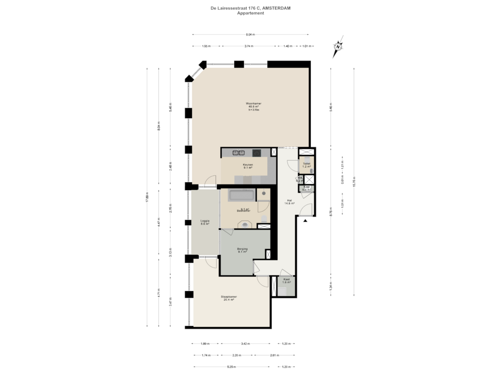 Bekijk plattegrond van Appartement van De Lairessestraat 176-C