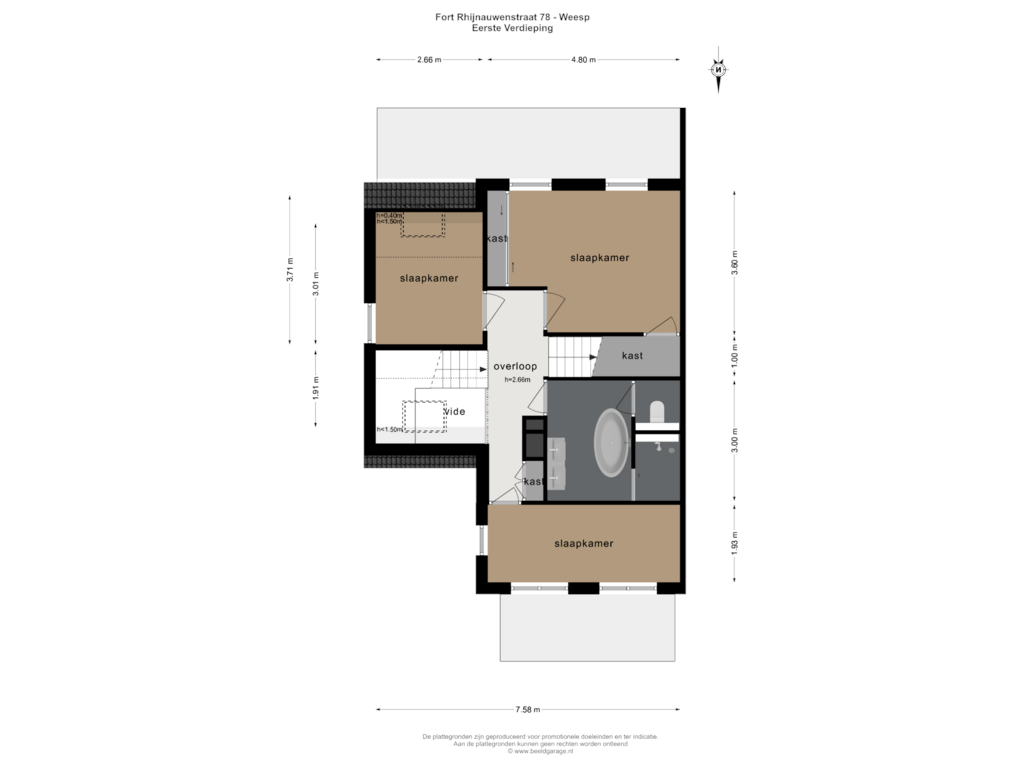 View floorplan of EERSTE VERDIEPING of Fort Rhijnauwenstraat 78