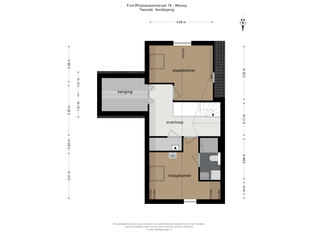 View floorplan of TWEEDE VERDIEPING of Fort Rhijnauwenstraat 78