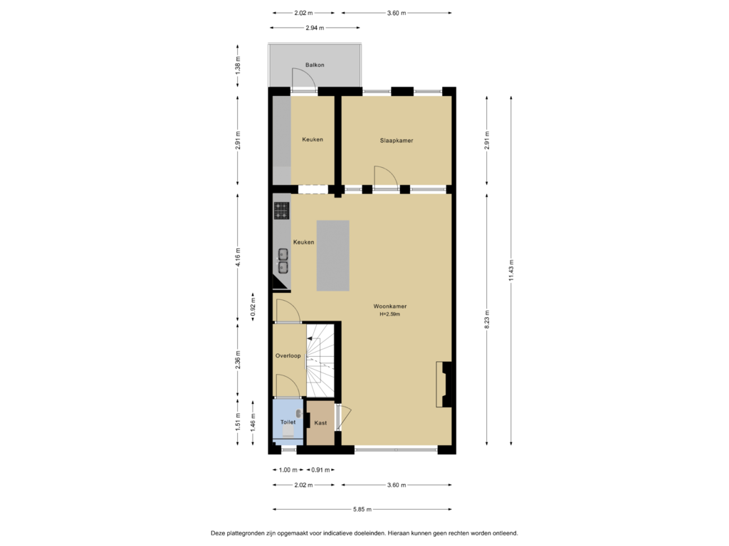 Bekijk plattegrond van 1e verdieping van Lange Hilleweg 63-A