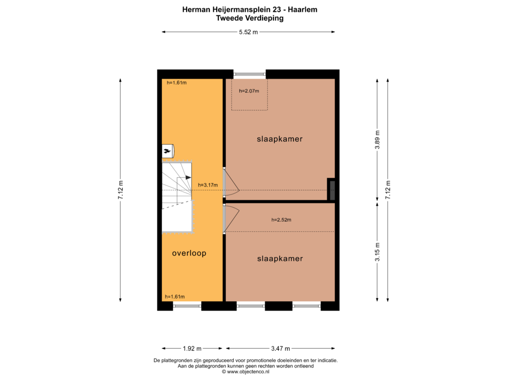 View floorplan of TWEEDE VERDIEPING of Herman Heijermansplein 23