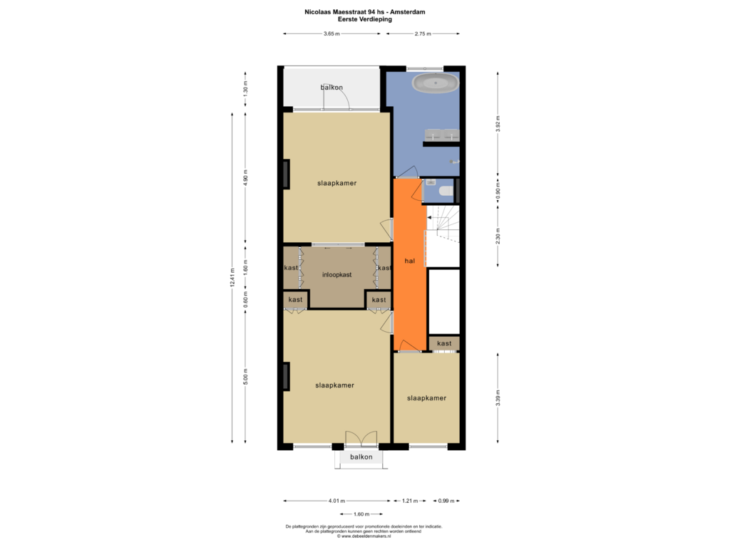 View floorplan of EERSTE VERDIEPING of Nicolaas Maesstraat 94-H