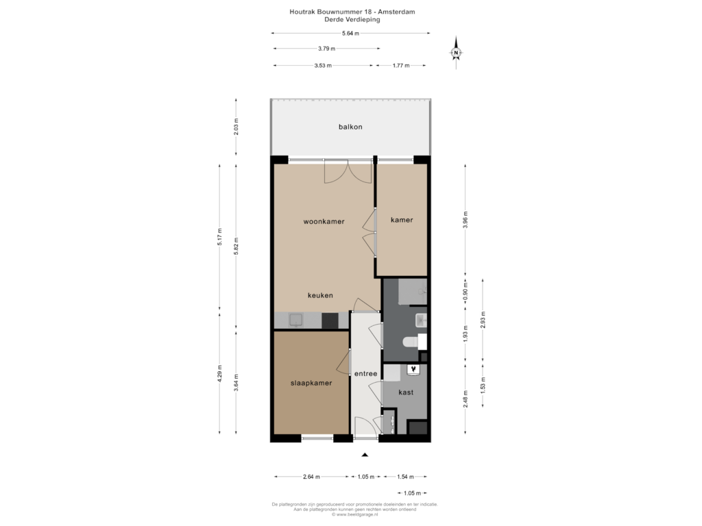 View floorplan of DERDE VERDIEPING of Isaac Titsinghkade 2-D3