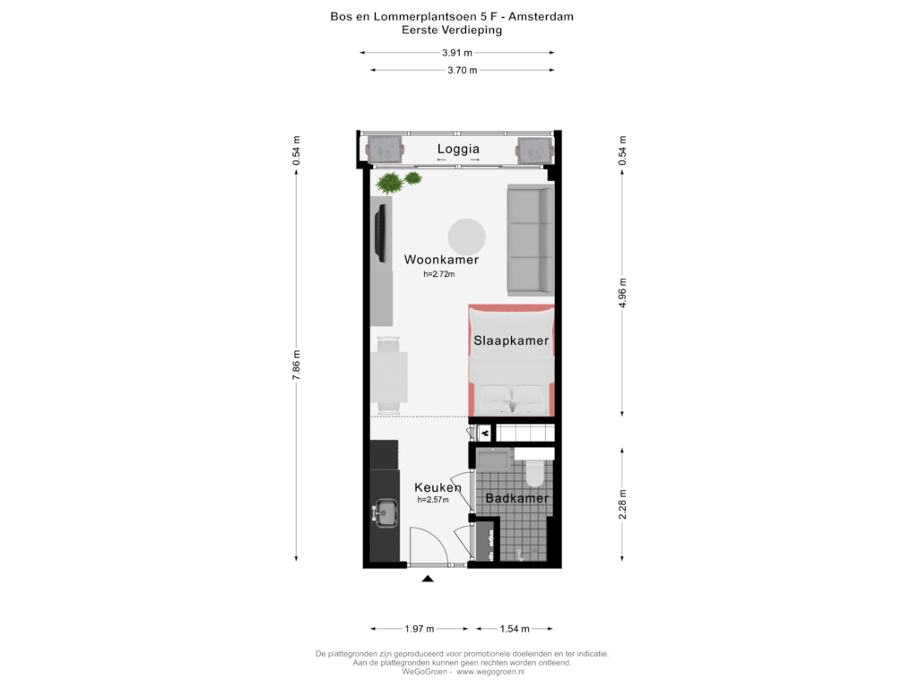 View floorplan of Eerste Verdieping of Bos en Lommerplantsoen 5-F