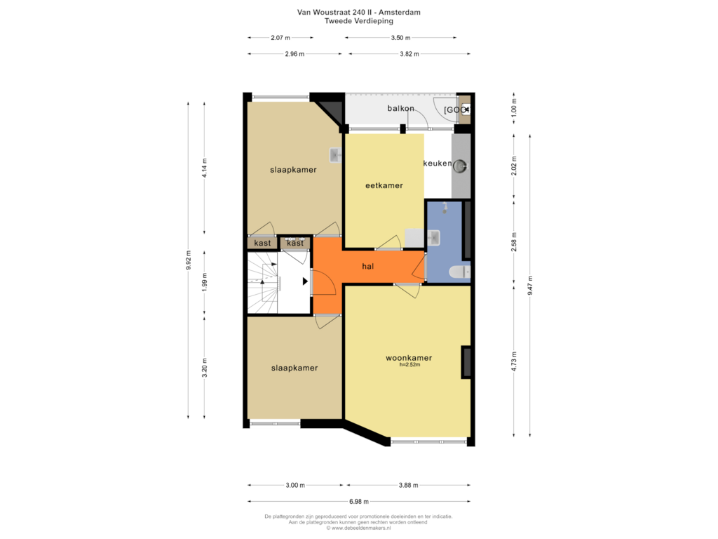 Bekijk plattegrond van TWEEDE VERDIEPING van Van Woustraat 240-2