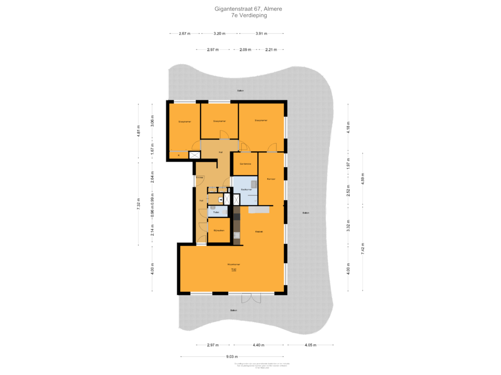 View floorplan of 7e Verdieping of Gigantenstraat 67