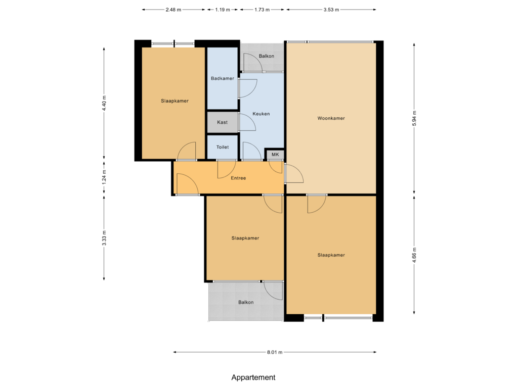 View floorplan of Appartement of Populierenlaan 111