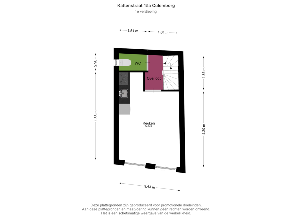 View floorplan of 15a - Eerste Verdieping of Kattenstraat 15