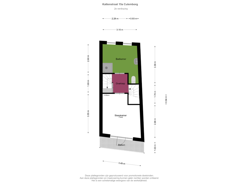 View floorplan of 15a - Tweede Verdieping of Kattenstraat 15