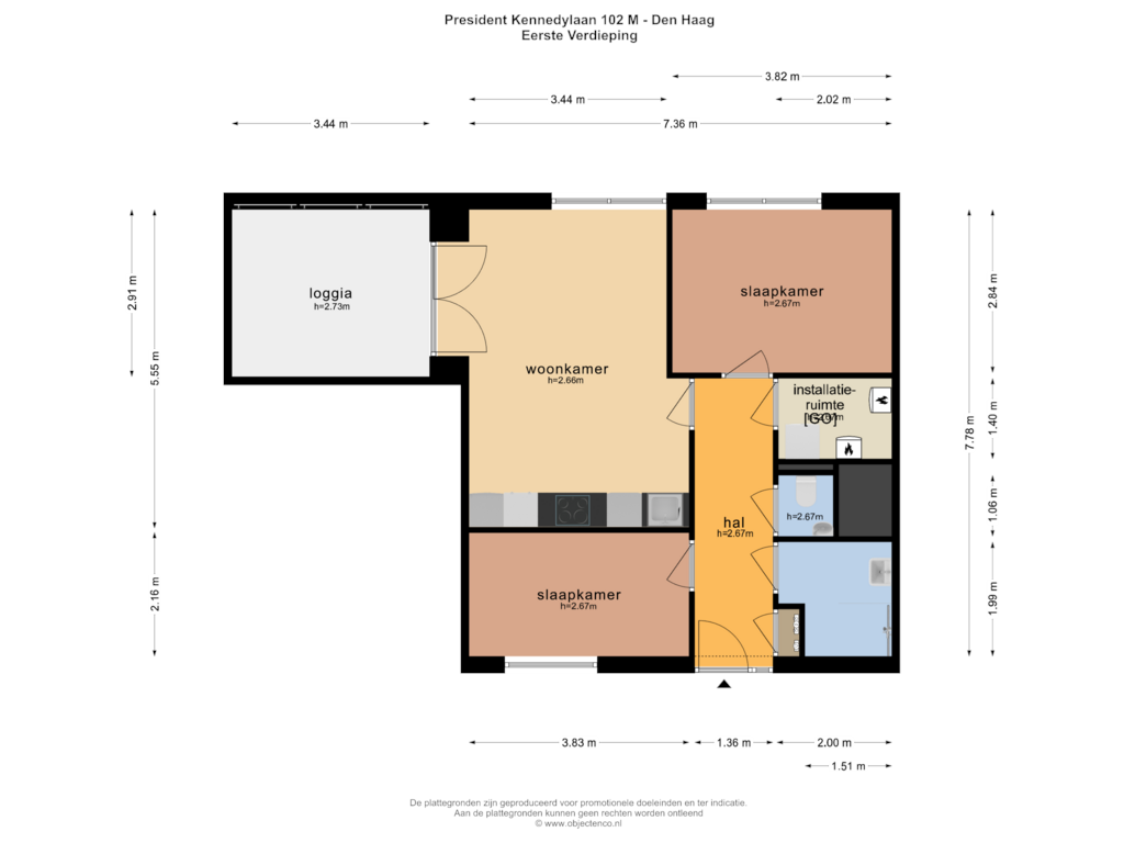 Bekijk plattegrond van EERSTE VERDIEPING van President Kennedylaan 102-M