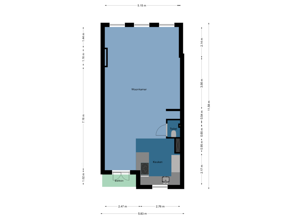 View floorplan of V1 of Groenesteinstraat 42