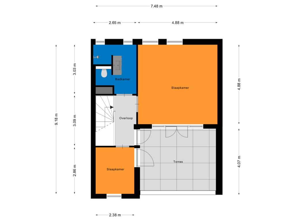 View floorplan of Derde Verdieping of Beurdsestraat 46