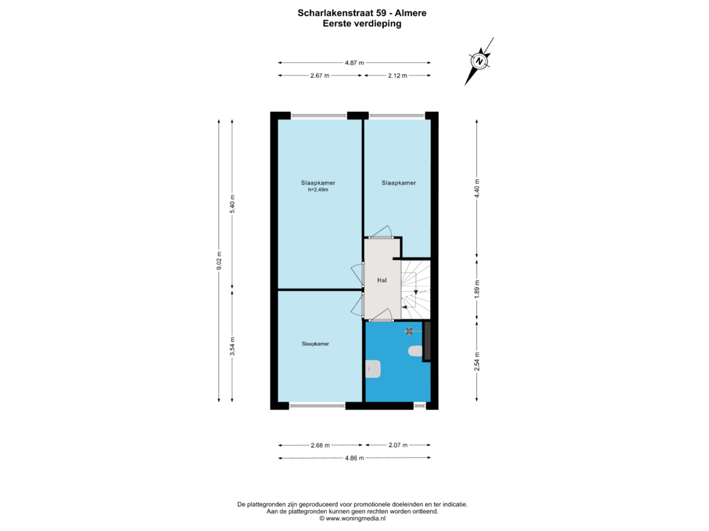 Bekijk plattegrond van Eerste verdieping van Scharlakenstraat 59