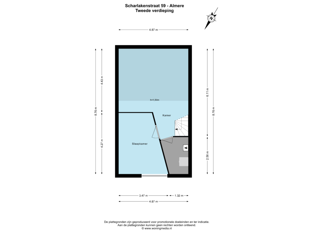 Bekijk plattegrond van Tweede verdieping van Scharlakenstraat 59