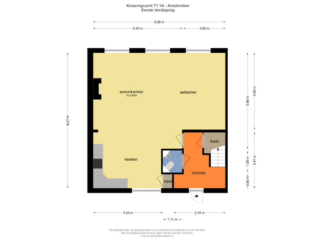 Bekijk plattegrond van EERSTE VERDIEPING van Keizersgracht 71-1A