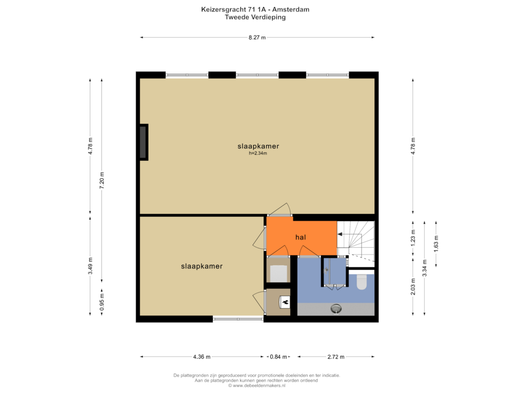 Bekijk plattegrond van TWEEDE VERDIEPING van Keizersgracht 71-1A