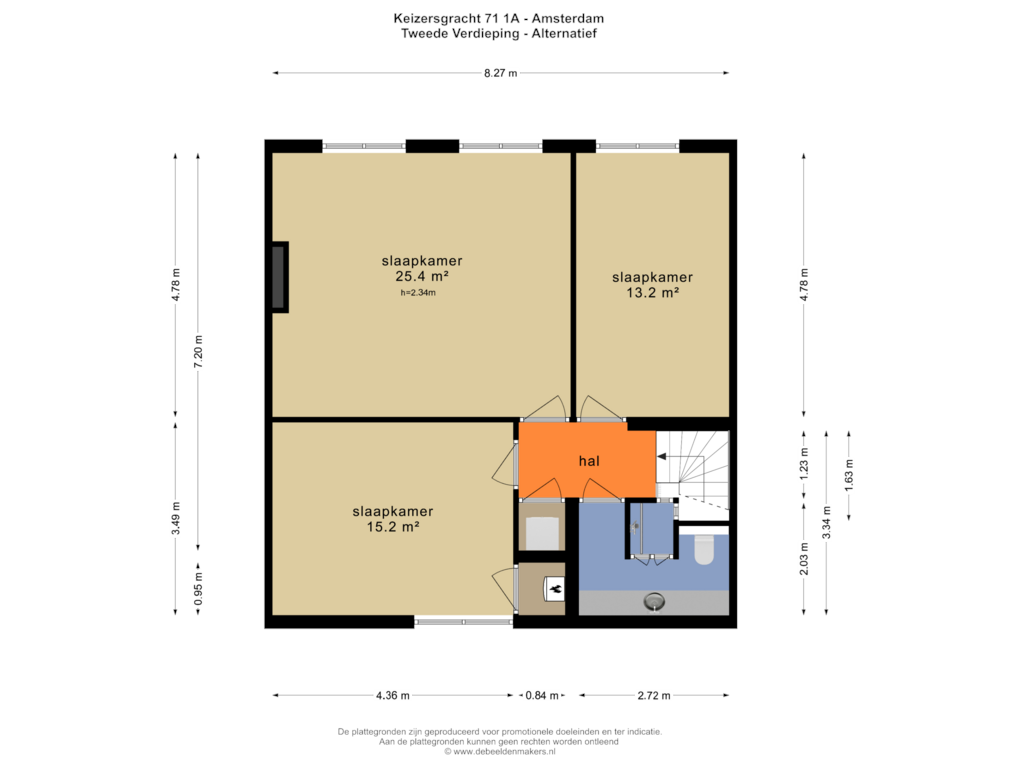 Bekijk plattegrond van TWEEDE VERDIEPING - ALTERNATIEF van Keizersgracht 71-1A