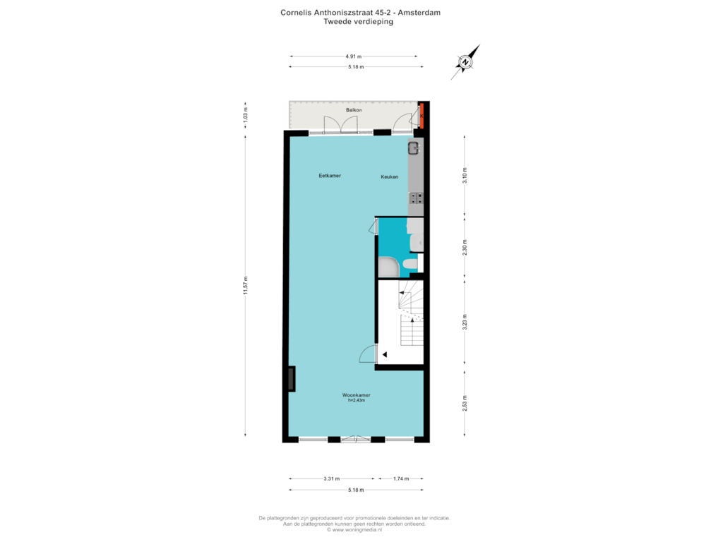 Bekijk plattegrond van Tweede verdieping van Cornelis Anthoniszstraat 45-2